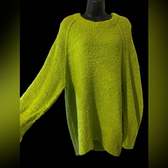 Free People | FP Teddy Tunic Sweater | Lime Green Oversize Slouchy Sweater NWT - Picture 5 of 9